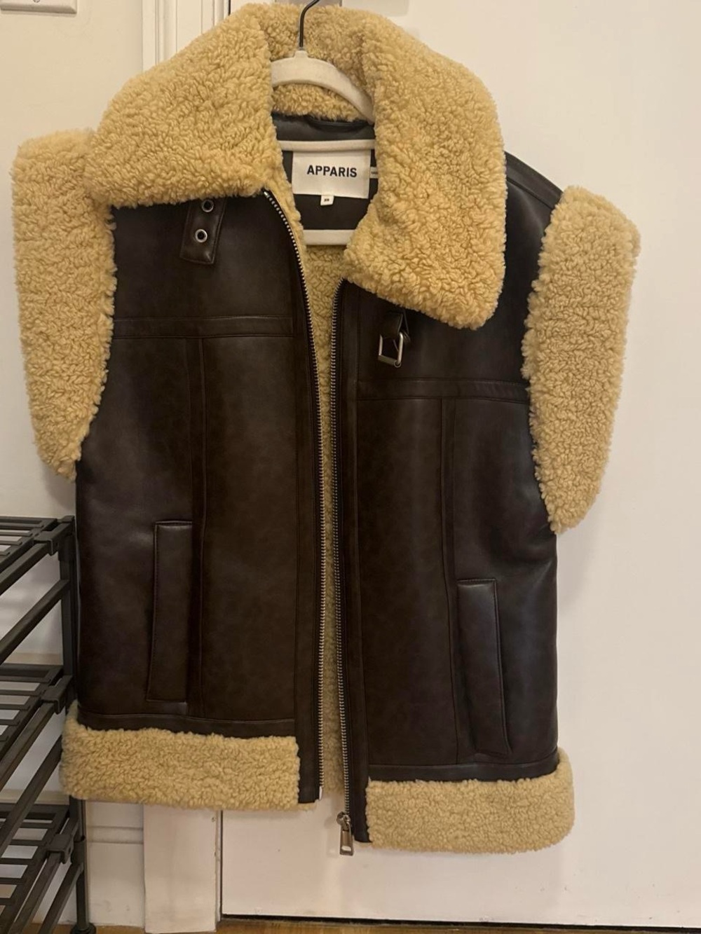 Apparis Women's Brown Shearling Vest with Cream Sherpa Trim